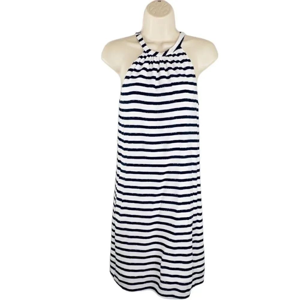 Cremieux navy white stripe high neck halter style dress size 0